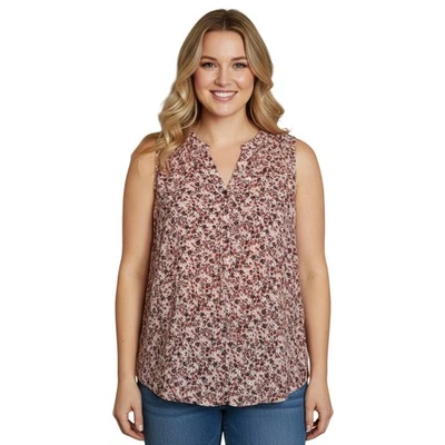 Blusa Top Market & Spruce Sin Mangas Floral Rosa Cuello Dividido Rayón Talla 2X Nueva con Etiquetas Foto 1 de 4