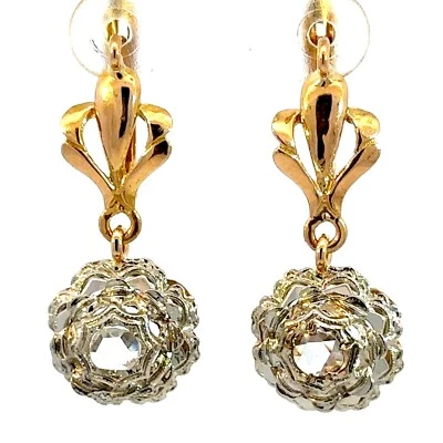 Vintage/Antique 18K Two Tone Gold Rose Cut Diamond Dangle Earrings - Image 1 of 4