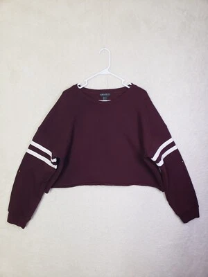 Forever 21 + Women Sweatshirt 3X Burgundy Striped Cotton Blend Cropped Pullover - Image 1 of 4