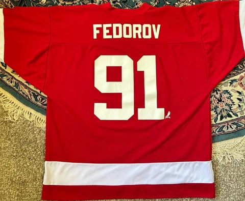 Detroit Red Wings Sergei Fedorov 91 Logo Athletic Red Jersey Large Cover
