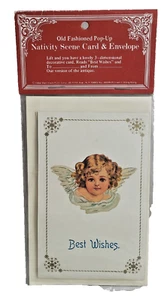 3-D Engel Krippe Retro Weihnachtskarte mit Umschlag Beste Wünsche - Bild 1 von 1