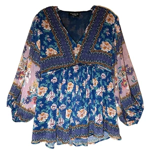 Top Sundance Feathers By Tolani babydoll donna M manica a palloncino boho contadino - Foto 1 di 12