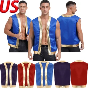 Mens Arabian Prince Vest Open Front Shiny Waistcoat Halloween Cosplay AU - Picture 1 of 47