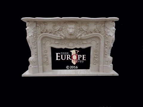 MASSIVE CARVED FIGURATIVE  MARBLE ESTATE FIREPLACE MANTEL - MLF64 Cover