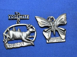 Vintage 1970's Yosemite Park Pewter Keychains ~ 1976 Deer & Butterfly - Picture 1 of 7