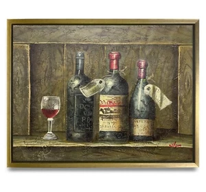 Hungryartist -Original Painting of Still-Life Wine on Canvas 12x16 Framed - Picture 1 of 6
