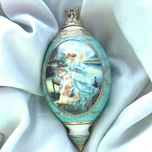 Vintage Christmas Tree Ornament Angel Children FAITHFUL CARE 5” gold trim READ - Picture 1 of 10