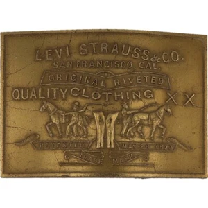 Brass Levi Strauss Levis Denim Blue Jeans California 1970s Vintage Belt Buckle - Picture 1 of 5