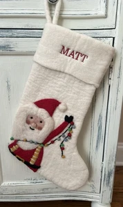 West Elm Santa W/ Lights Felt Stocking Mono “Matt” NWOT OB - Picture 1 of 4