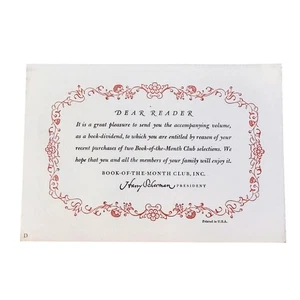 Vintage Book Of The Month Club Greeting Card From Harry Scherman Invitation - Picture 1 of 4