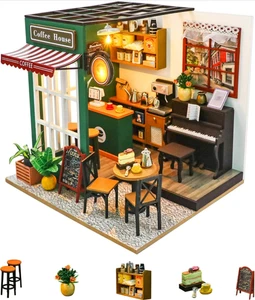 Afternoon Cafe Coffee Book Nook DIY 3D Wooden Puzzle Miniature House Kit w/LED - Picture 1 of 8