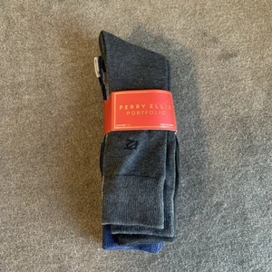 Perry Ellis Portfolio Men's Crew Socks 5-Pk. Black/Navy Blue/Grey Solid/Plaid - Picture 1 of 10