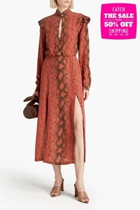 RRP€1464 ZEYNEP ARCAY Silk Midi Dress US2 IT38 XS Keyhole Snakeskin Pattern - Picture 1 of 7