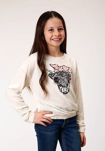 Roper Kids Girls Sunglass Dog White Poly/Rayon L/S T-Shirt XL - Picture 1 of 4