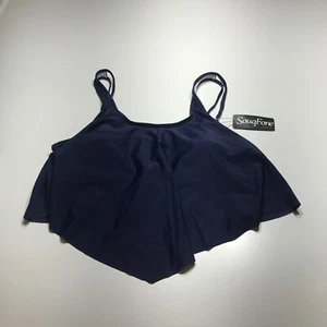 SouqFone Tankini Top Womens Size Large NWT Navy Blue Ruffled Adjustable Straps - Picture 1 of 12