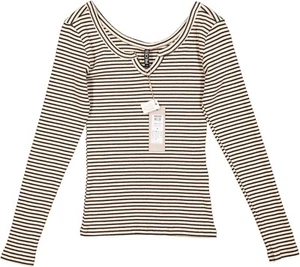 NEU! Pieces Damen Langarmshirt gestreift beige braun Gr. L - Bild 1 von 3