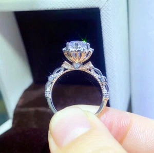 GRA Certificate 1CT Moissanite Diamond D Color VVS1 Sterling Silver Ring R170 - Picture 1 of 7