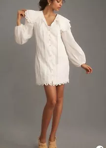 Anthropologie Farm Rio verziertes Minikleid mit Kragen $ 248 Medium M weiß neu mit Etikett - Bild 1 von 16
