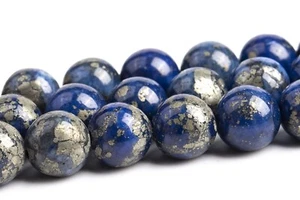 7-8MM Pyrite Beads Lapis Lazuli Blue Color Round Gemstone Loose Beads - Picture 1 of 4