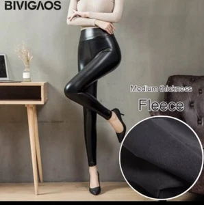 BIVIGAOS Fashion Women PU Leather Pants Elastic High Waist Winter Leggings - Picture 1 of 2