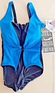 NWT Carol Wior Shape Detector Swimsuit - one piece size 10 Black and Blue - Picture 1 of 8