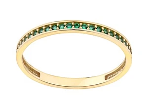 9ct Yellow Gold Simulated EMERALD Eternity Band Ring size O - UK Hallmarked - Picture 1 of 5