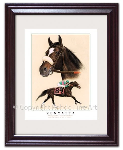 ZENYATTA - IMPRESSÃO ARTÍSTICA DE CORRIDA DE CAVALOS EMOLDURADA pintura de retrato equino cavalo de corrida BOM - Imagem 1 de 1