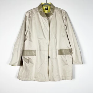 NEW Cinzia Rocca Cotton Poplin Faux Vegan Leather Trim Snap Button Trench Coat - Picture 1 of 4