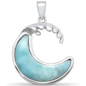 Natural Larimar Wave Wipe out .925 Sterling Silver Charm Pendant - Picture 1 of 2