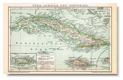 CUBA  JAMAICA  PUERTO RICO  1899  DATED !  Original Antique Vintage Map  America - Image 1 of 4