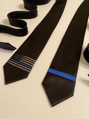 警察美国国旗领带,2 条黑色领带,蓝线领带,专业骄傲 — 第 1/4 张图片