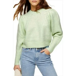 Nuevo con etiquetas Suéter Corto Topshop Plisado Hinchado Manga Globo Verde Pastel Talla XS (0-2) - Imagen 1 de 6