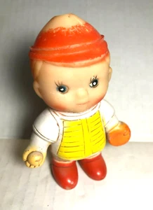 VINTAGE BASEBALL TOY MADE IN TAIWAN RUBBER SQUEEKER RED WHITE YELLOW 4 INCH - Picture 1 of 5