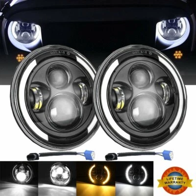 2x 7" inch 200W LED Headlight Halo Angel Eye DRL Lamp for Jeep Wrangler JK TJ CJ - Image 1 of 4
