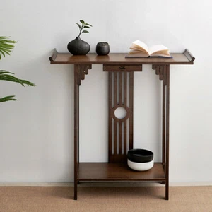 Chinese Style Vintage Console Table Sofa Side Accent Table Entryway Bottom Shelf - Picture 1 of 12