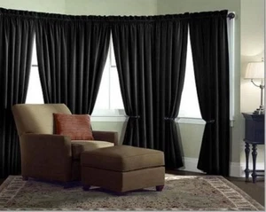 Velvet Curtain Panel Drape 5W x 7H Black Home Theater Energy Efficient Curtain - Picture 1 of 37
