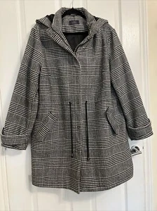 Marks and spencer womens hooded long coat jacket black and white 16 - Picture 1 of 6