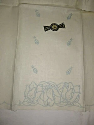 Progress Tulips & Rose Buds Dish Towel 100% Pure Linen  U.S.A. Cut Work  - Image 1 of 4