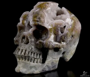 QUALITY GEODE Huge 5.1" Fluorite Carved Crystal Skull,Super Realistic, Healing - Picture 1 of 9