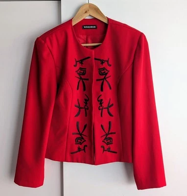 Windsmoor Japanese Vintage Red Open Blazer Jacket Party Hiragana Katakana Kanji - Image 1 of 4