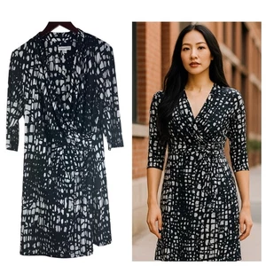 Coldwater Creek Dress Sz 16 XL 1X Black Liquid Knit Stretch Faux Wrap V-Neck - Picture 1 of 6