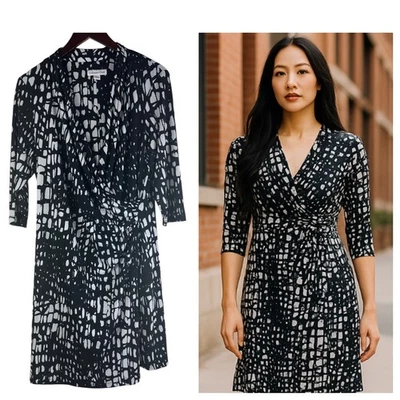 Coldwater Creek Dress Sz 16 XL 1X Black Liquid Knit Stretch Faux Wrap V-Neck 1a - Image 1 of 4