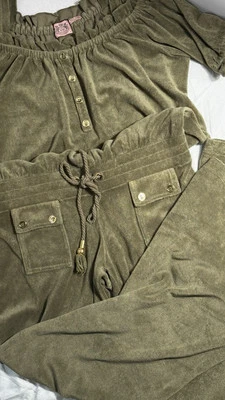 Jersey Y2K Juicy Couture Verde Dorado Botón Terry On/Off Hombro Cordón Talla M Foto 1 de 4