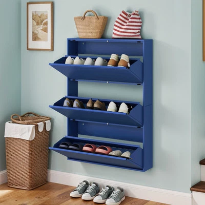 5.9" Wall-Mounted Metal Organizer 3 Flip Drawers Shoe Cabinet Shoe Rack Cabinet - Image 1 of 4