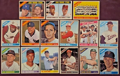 1966 Topps HOF Lot (15) Koufax Rose Maris Jenkins RC Sutton RC Kaline MORE! L/M - Image 1 of 2
