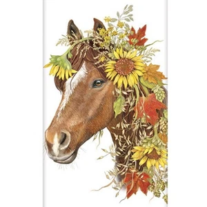 Mary Lake-Thompson Horse with Fall Flowers & Leaves Flour Sack Kitchen Towel - Picture 1 of 3