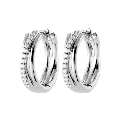 Orecchini A Cerchio In Argento Rodio E Zirconi - 3 Anelli Intrecciati - - Immagine 1 di 3