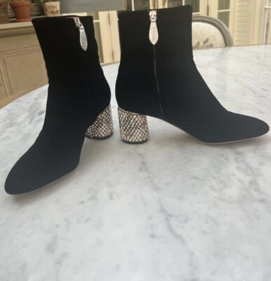 Потрясающие черные бархатные ботильоны Rochas со стразами на каблуках 39,5 - Изображение 1 из 4