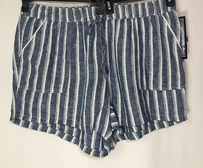  Sound/Style Women Walk Shorts 3X Pull On Linen Stretchy Stripe Blue New - Image 1 of 4