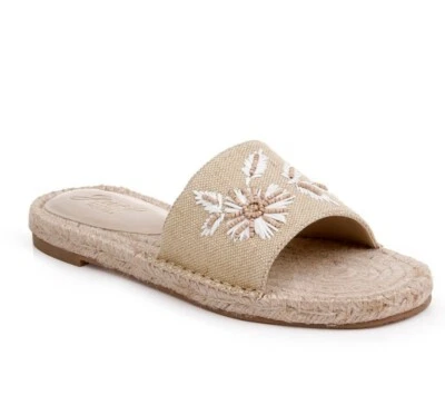 NWT Jewel Badgley Mischka Kyrene Natural Espadrille Slide Sandal Tan Raffia 6 - Image 1 of 4